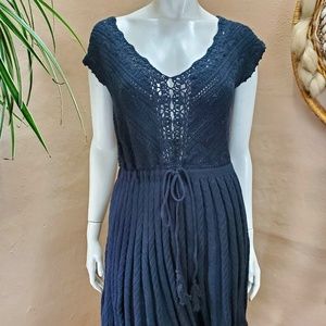 Black Crochet Sheer Knee Length Swing Dress Moda